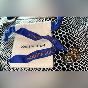 Louis Vuitton Blue and Gold Ribbon and Dust Bag With Charm